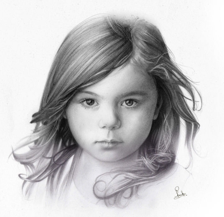 Drawing titled "Aline" by Puech, Original Artwork, Graphite