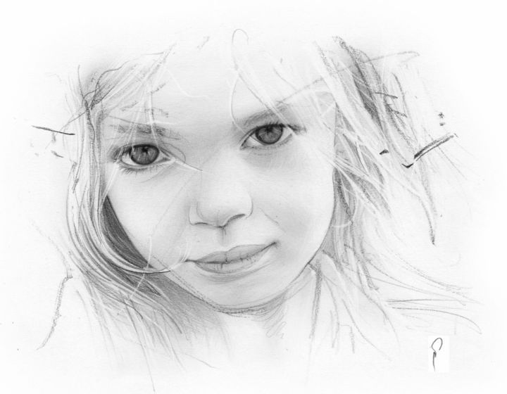 图画 标题为“Amélie” 由Sylvain Puech, 原创艺术品, 石墨