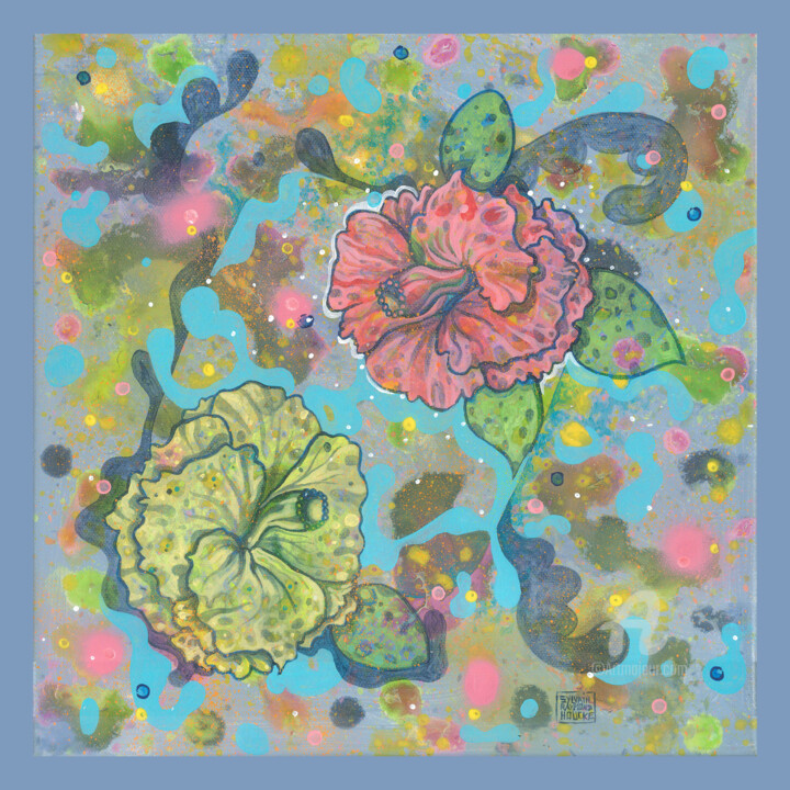 Painting titled "TWIN FLOWERS" by Sylvain Raymond, Original Artwork, Acrylic