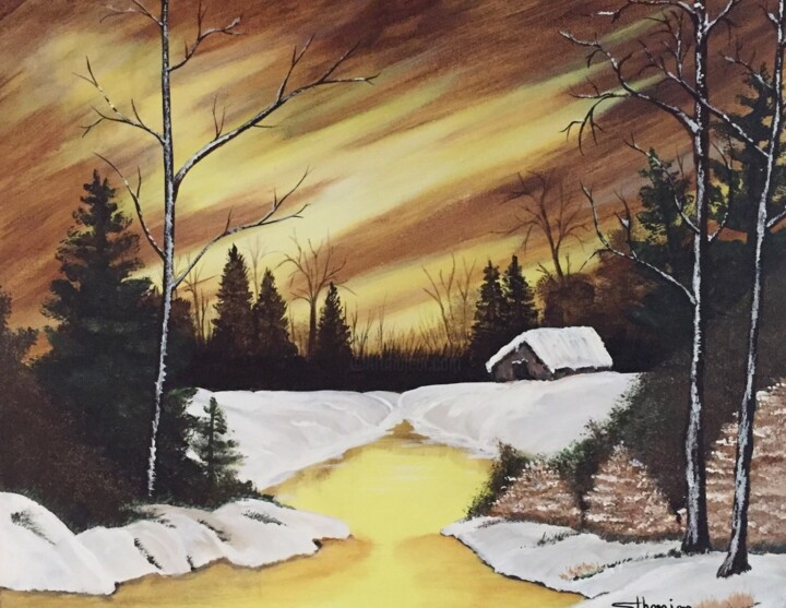 Peinture intitulée "L’hiver zen" par Sylvain Therrien, Œuvre d'art originale, Acrylique