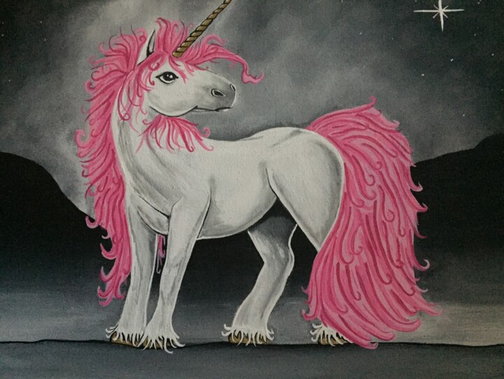 Pintura intitulada "La licorne magique" por Sylvain Therrien, Obras de arte originais, Acrílico