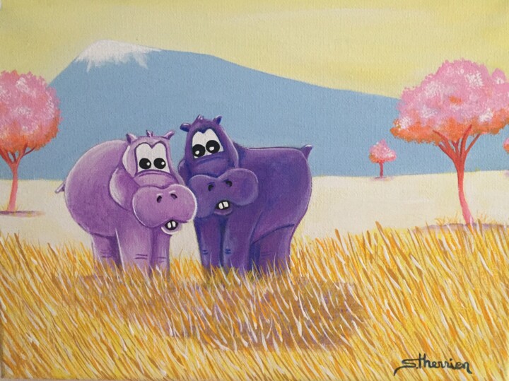 Pintura titulada "Hypopotames" por Sylvain Therrien, Obra de arte original, Acrílico
