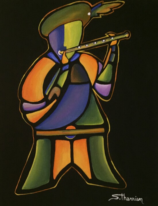 Painting titled "Le musicien à la fl…" by Sylvain Therrien, Original Artwork, Acrylic