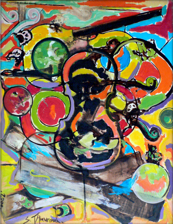 Картина под названием "Vache folle" - Sylvain Thieurmel, Подлинное произведение искусства, Масло Установлен на Деревянная ра…
