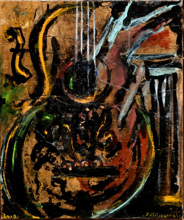 Картина под названием "La Guitarra" - Sylvain Thieurmel, Подлинное произведение искусства, Масло Установлен на Деревянная ра…