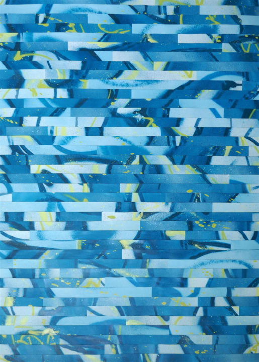 Collagen mit dem Titel "Turkleu" von Sylvain Dausse, Original-Kunstwerk, Sprühfarbe