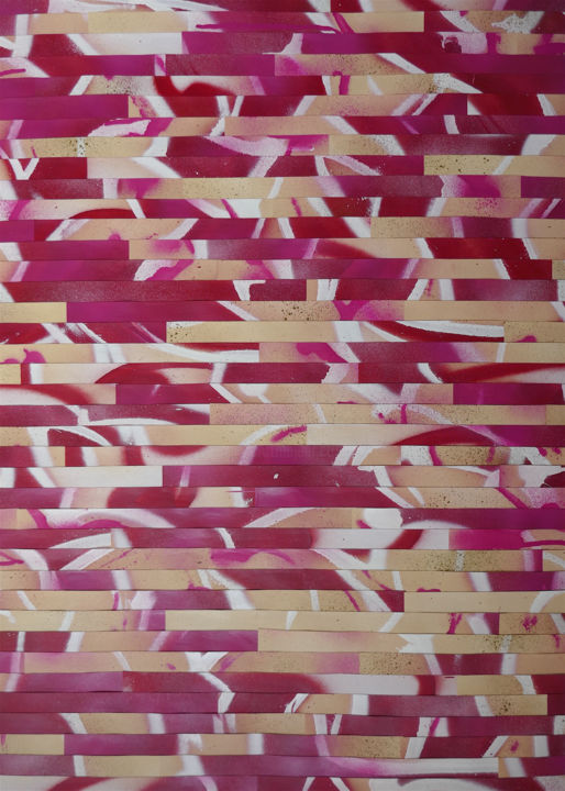 Collagen mit dem Titel "Rosouge" von Sylvain Dausse, Original-Kunstwerk, Sprühfarbe