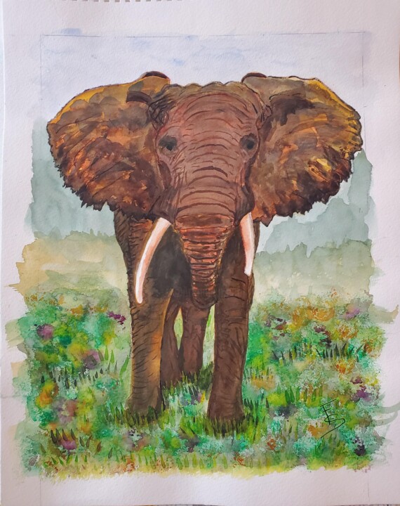 Painting titled "L'Africain" by Sylvaine Forestier, Original Artwork, Watercolor