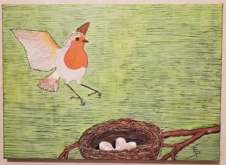 Pintura titulada "Le nid" por Sylvaine Forestier, Obra de arte original, Acrílico Montado en Bastidor de camilla de madera