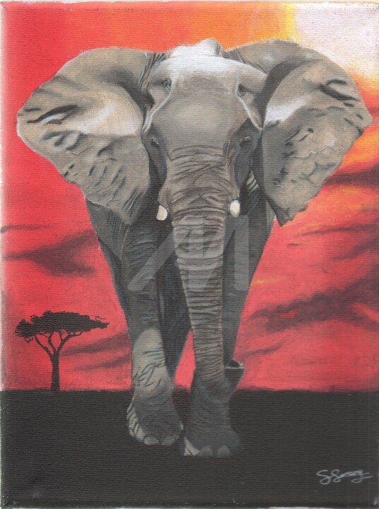 Peinture intitulée "Elephant d'Afrique…" par Sissi, Œuvre d'art originale, Acrylique