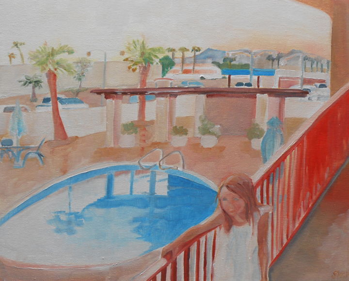 Malerei mit dem Titel "Hawasu Motel" von Sylvaine Salahub, Original-Kunstwerk, Öl