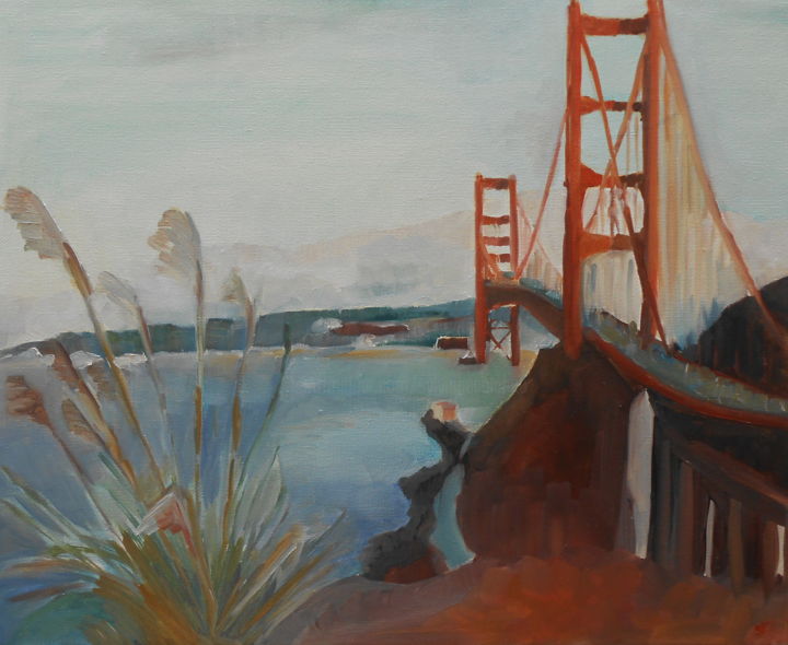 Malarstwo zatytułowany „Foggy Bridge” autorstwa Sylvaine Salahub, Oryginalna praca, Olej