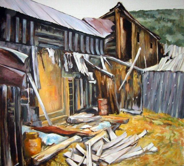 Painting titled "La grange abandonné…" by Sylvain Thevenon, Original Artwork