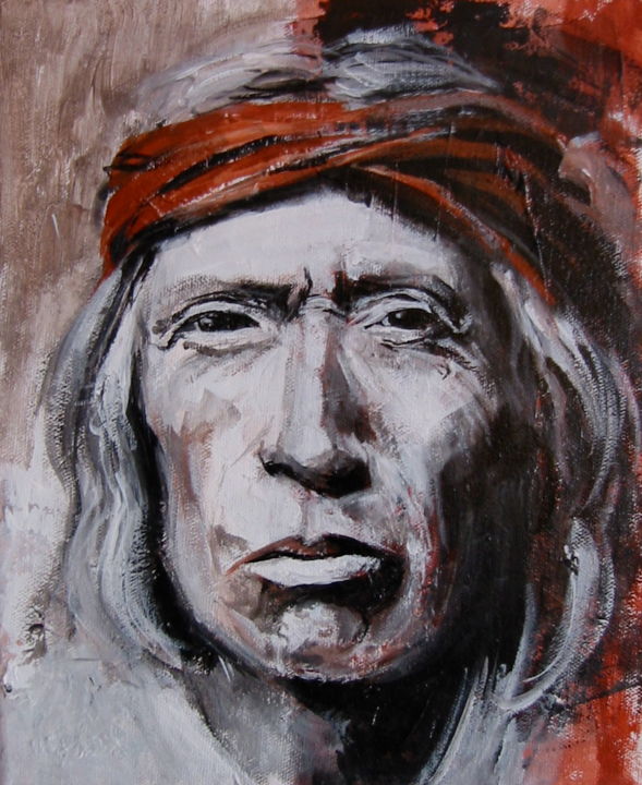 Peinture intitulée "Portrait chef indien" par Sylvain Thevenon, Œuvre d'art originale