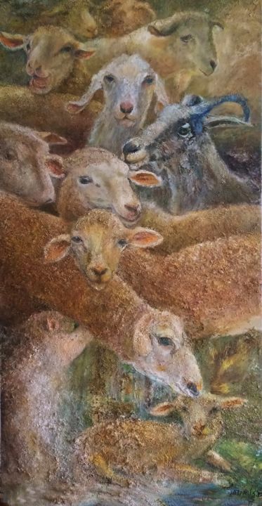 Painting titled "Sheep and goats" by Sylva Zalmanson, Original Artwork, Oil