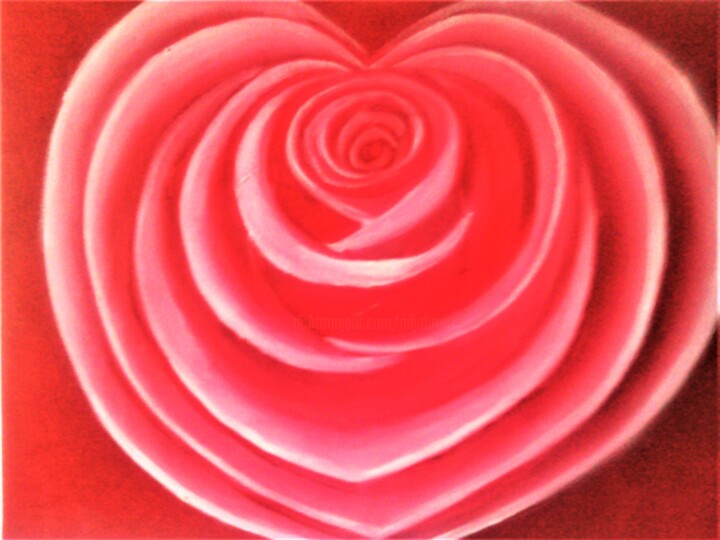제목이 "Rose en coeur"인 미술작품 Sylvia Adjabroux로, 원작, 기름