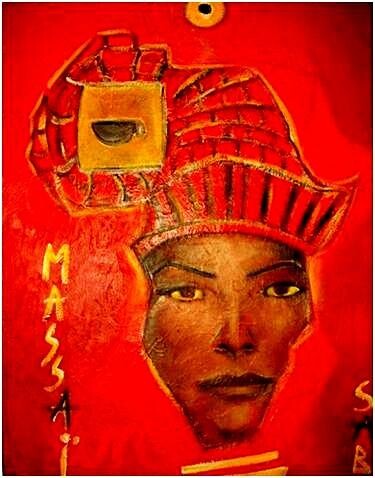 Painting titled "Massaï" by Sylvia Adjabroux, Original Artwork, Oil Mounted on Wood Stretcher frame