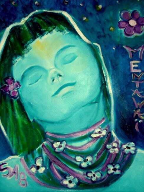 Ζωγραφική με τίτλο "Homme Fleur Mentawaï" από Sylvia Adjabroux, Αυθεντικά έργα τέχνης, Λάδι Τοποθετήθηκε στο Ξύλινο φορείο σ…