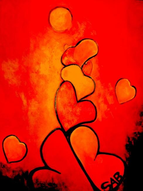 제목이 "Kiss and Love"인 미술작품 Sylvia Adjabroux로, 원작, 기름 나무 들것 프레임에 장착됨