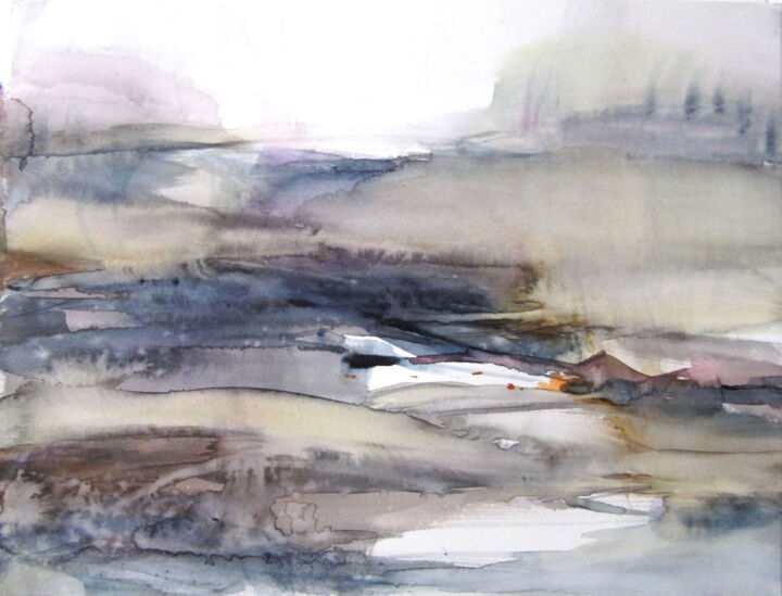 Painting titled "Paysage hivernal" by Sylvia Baldeva, Original Artwork, Watercolor