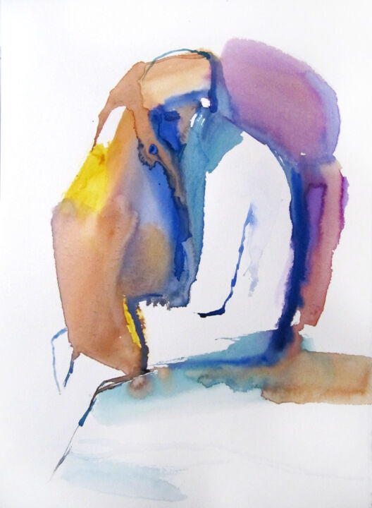 Painting titled "Sentiment bleu" by Sylvia Baldeva, Original Artwork, Watercolor