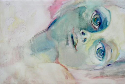 「Nyphe couchée」というタイトルの絵画 Sylvia Baldevaによって, オリジナルのアートワーク, オイル ウッドストレッチャーフレームにマウント