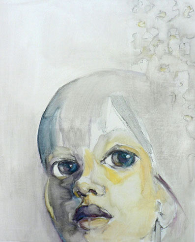 Painting titled "Curieuse" by Sylvia Baldeva, Original Artwork, Oil Mounted on Wood Stretcher frame