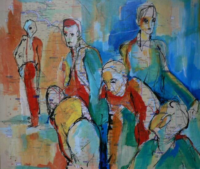 Malerei mit dem Titel "Groupe" von Sylvia Baldeva, Original-Kunstwerk, Acryl