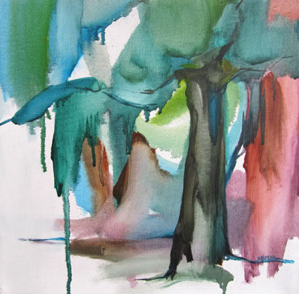 Картина под названием "Arbre" - Sylvia Baldeva, Подлинное произведение искусства, Масло Установлен на Деревянная рама для но…