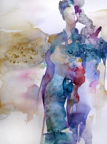 「Femme en marche」というタイトルの絵画 Sylvia Baldevaによって, オリジナルのアートワーク, 水彩画
