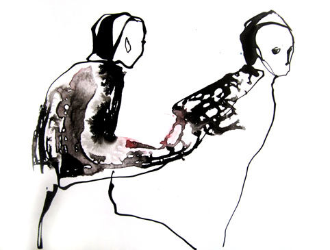 Drawing titled "Reliés" by Sylvia Baldeva, Original Artwork, Ink