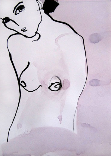 Tekening getiteld "Nue en mauve" door Sylvia Baldeva, Origineel Kunstwerk, Inkt