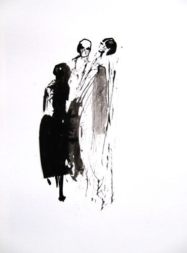 Drawing titled "Groupe de trois" by Sylvia Baldeva, Original Artwork, Ink
