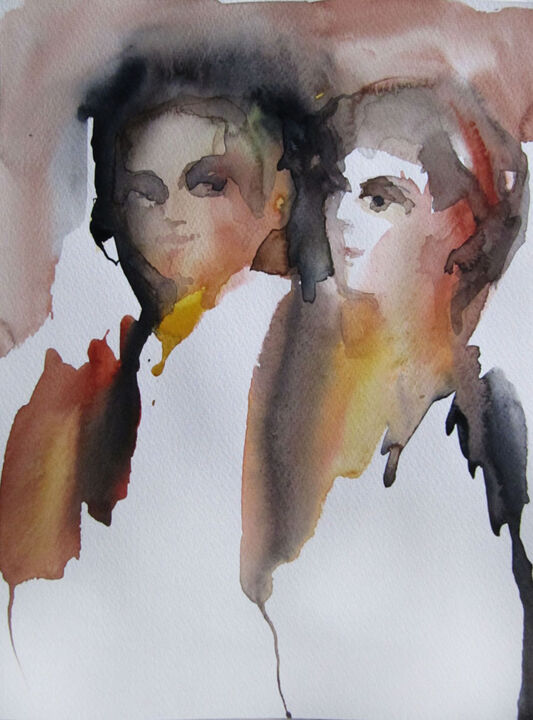 Painting titled "Couple" by Sylvia Baldeva, Original Artwork, Watercolor