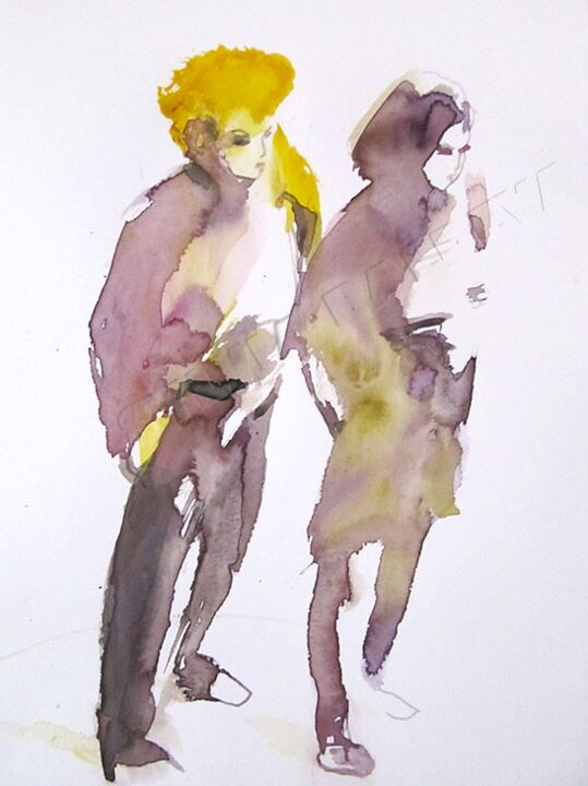 Painting titled "Arrêt" by Sylvia Baldeva, Original Artwork, Watercolor