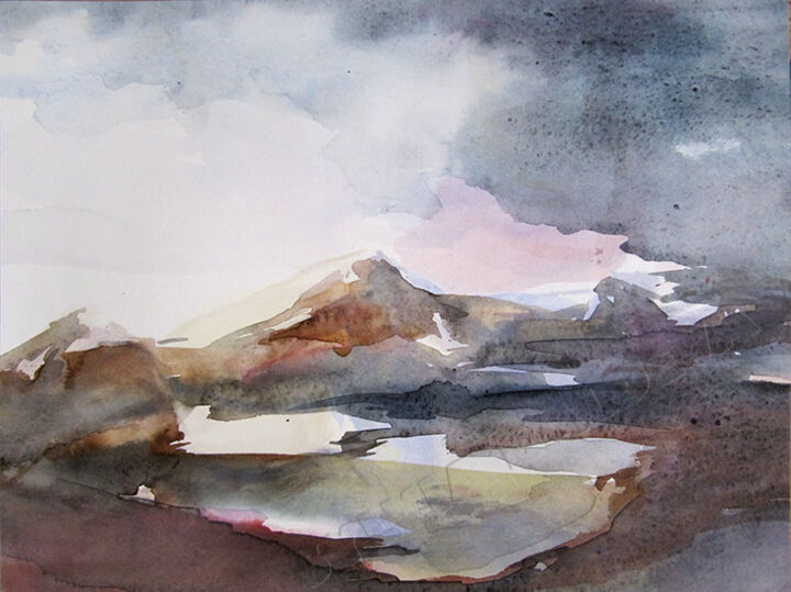 Pintura intitulada "Montagnes" por Sylvia Baldeva, Obras de arte originais, Aquarela