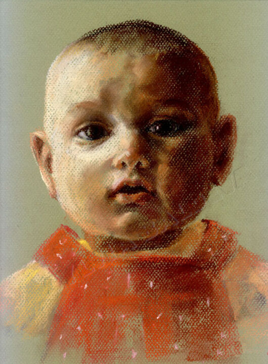 Drawing titled "Enfant" by Sylvia Baldeva, Original Artwork, Pastel