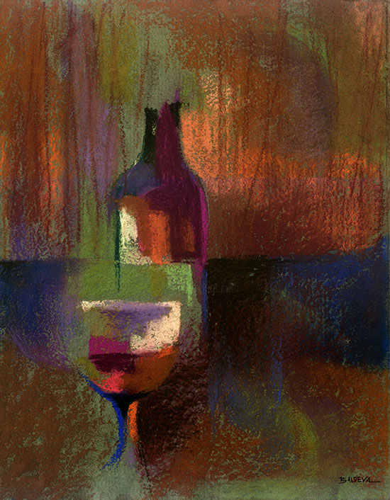 Dessin intitulée "Vin" par Sylvia Baldeva, Œuvre d'art originale, Pastel