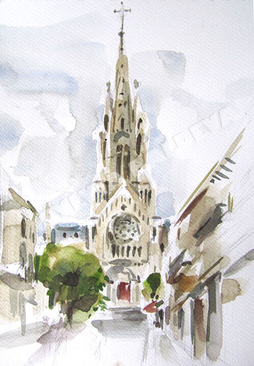 "Paris - Eglise Notr…" başlıklı Tablo Sylvia Baldeva tarafından, Orijinal sanat, Suluboya