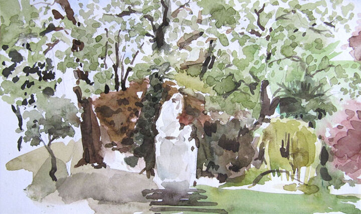 Painting titled "Paris - Parc Monceau" by Sylvia Baldeva, Original Artwork, Watercolor