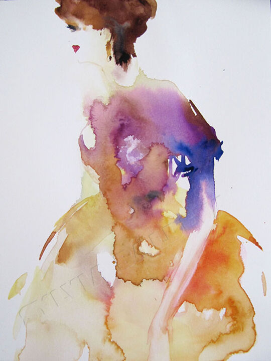 Peinture intitulée "Féminité" par Sylvia Baldeva, Œuvre d'art originale, Aquarelle