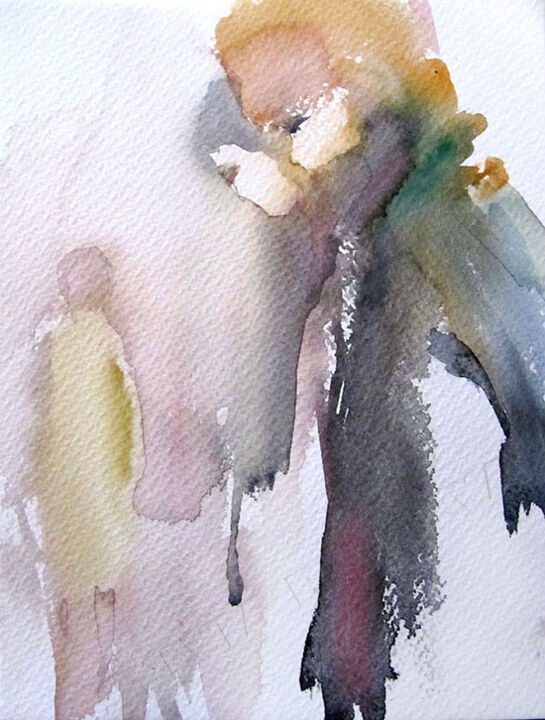 Painting titled "Promeneurs" by Sylvia Baldeva, Original Artwork, Watercolor