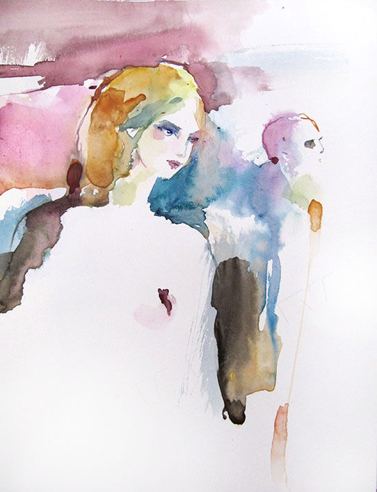 Painting titled "Spectateurs" by Sylvia Baldeva, Original Artwork, Watercolor