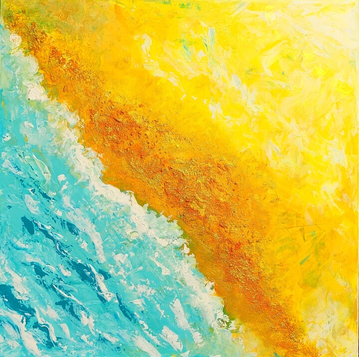 Painting titled "Golden coast" by Sylvia Eder, Original Artwork, Acrylic Mounted on Wood Stretcher frame