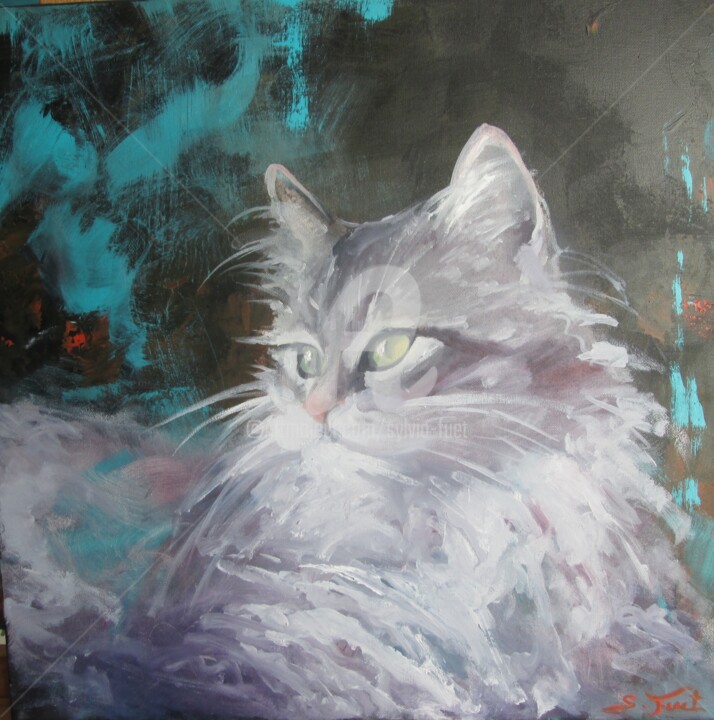 Painting titled "chat.jpg" by Sylvia Fuet, Original Artwork, Oil