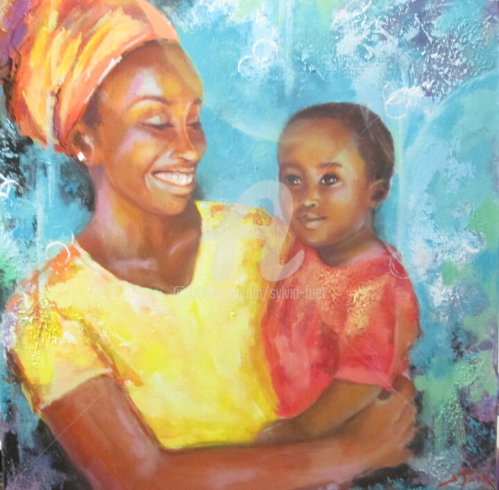 Painting titled "petite-afrique-3-60…" by Sylvia Fuet, Original Artwork, Oil
