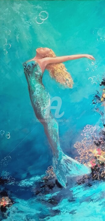 Painting titled "sirene-solo-50x100c…" by Sylvia Fuet, Original Artwork, Oil