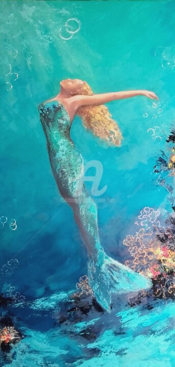 「sirene-solo-50x100c…」というタイトルの絵画 Sylvia Fuetによって, オリジナルのアートワーク, オイル