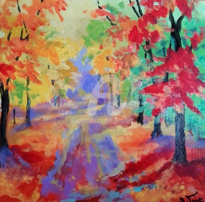 Painting titled "AUTOMNE 4" by Sylvia Fuet, Original Artwork, Acrylic Mounted on Wood Panel