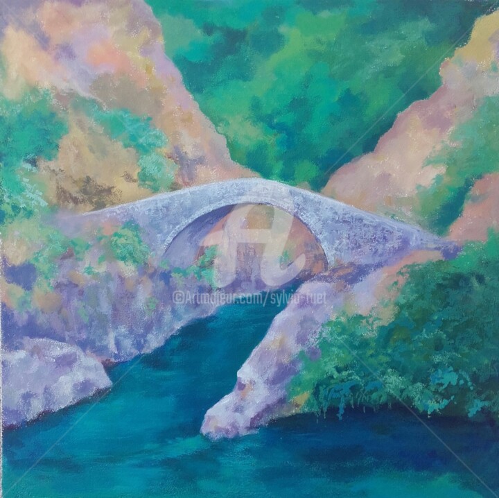 Painting titled "PONT DU DIABLE" by Sylvia Fuet, Original Artwork, Acrylic